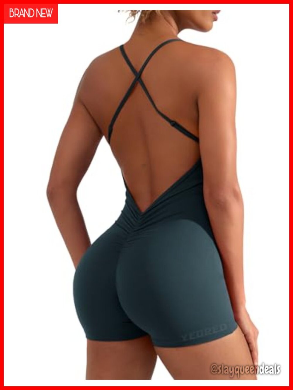 Women Backless Workout Jumpsuit One Piece Yoga Romper with Scrunch Butt